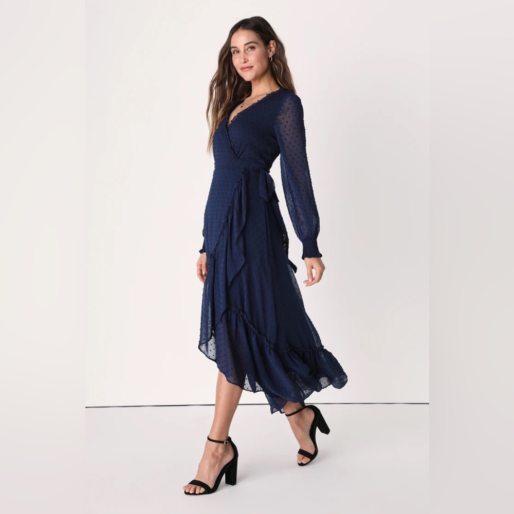 NWT Lulu’s navy blue‎ high-low midi wrap dress size xs